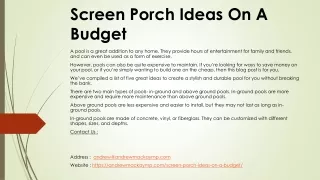 screen porch ideas on a budget