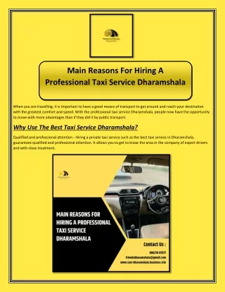 Main Reasons For Hiring A Professional Taxi Service Dharamshala