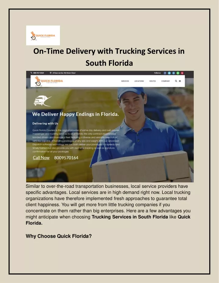 on time delivery with trucking services in south florida