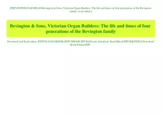 [PDF] DOWNLOAD READ Bevington & Sons  Victorian Organ Builders The life and times of four generations of the Bevington f