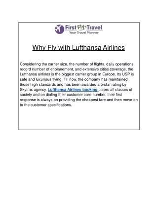 Lufthansa Airlines Booking - Firstfly Travel