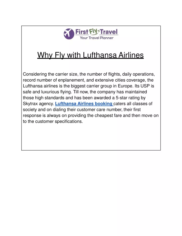 why fly with lufthansa airlines