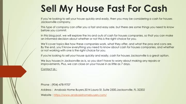 sell my house fast for cash