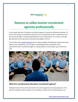 Reasons to utilize teacher recruitment agencies professionally