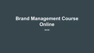 Brand Management Course Online
