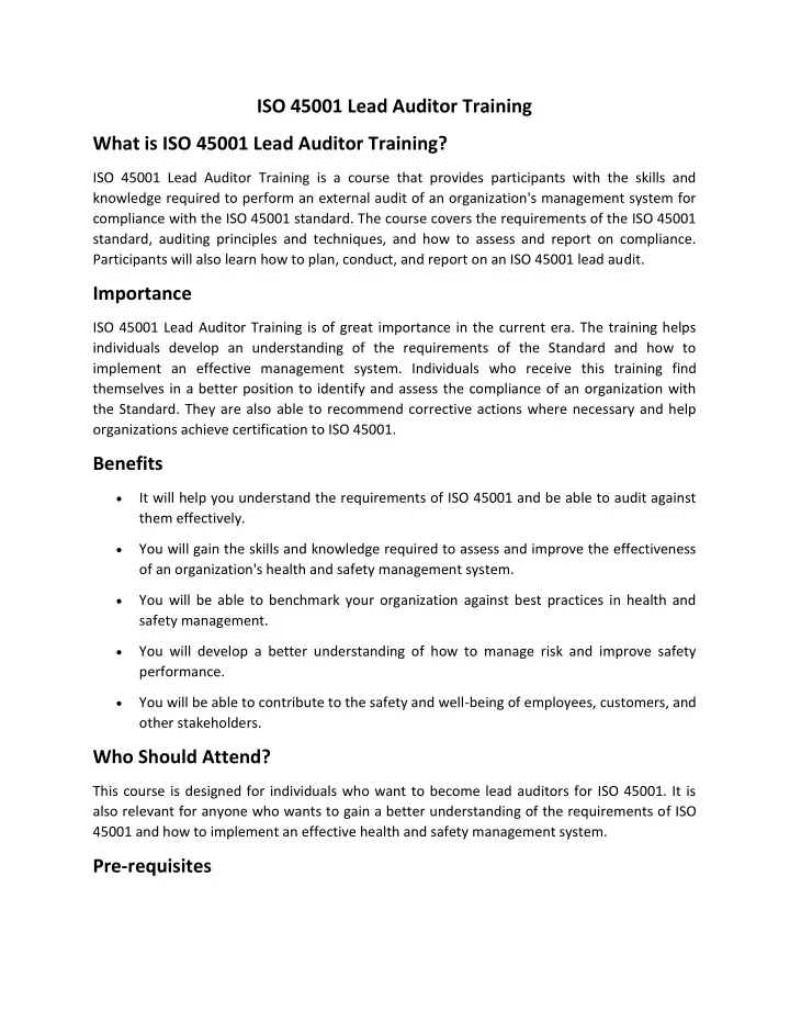 iso 45001 lead auditor training