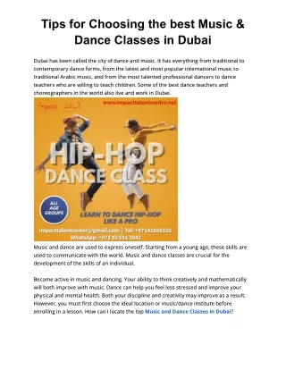 Tips for Choosing the best Music & Dance Classes in Dubai