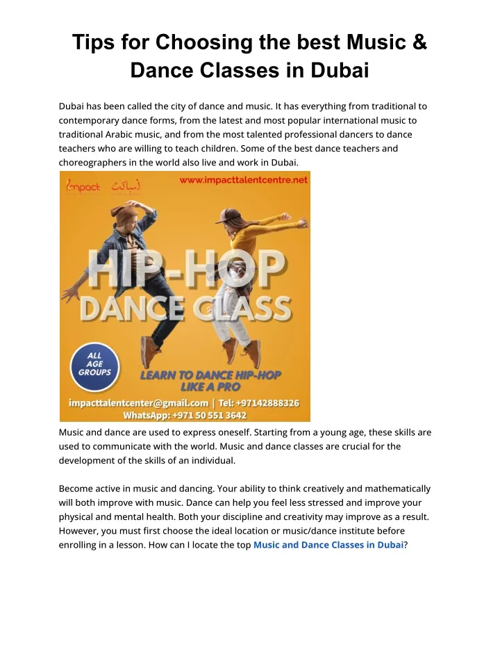 tips for choosing the best music dance classes