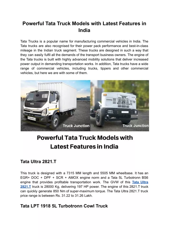 powerful tata truck models with latest features