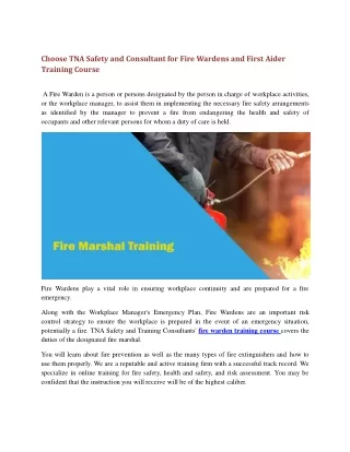 Choose TNA Safety and Consultant for Fire Wardens and First Aider Training Course PPT