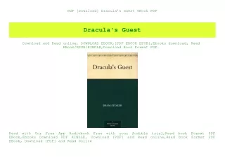 PDF [Download] Dracula's Guest eBook PDF