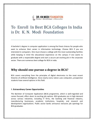 To  Enroll  In Best BCA Colleges In India is Dr.  K. N.  Modi  Foundation