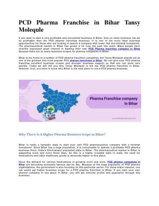 PCD Pharma Franchise in Bihar | Tansy Molequle