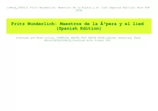 ((Read_[PDF])) Fritz Wunderlich Maestros de la ÃƒÂ³pera y el lied (Spanish Edition) Book PDF EPUB