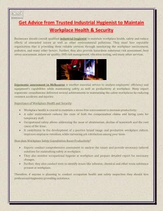 Get Advice from Trusted Industrial Hygienist to Maintain Workplace Health & Security