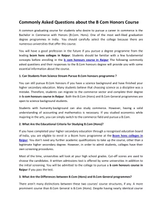 commonly asked questions about the b com honors