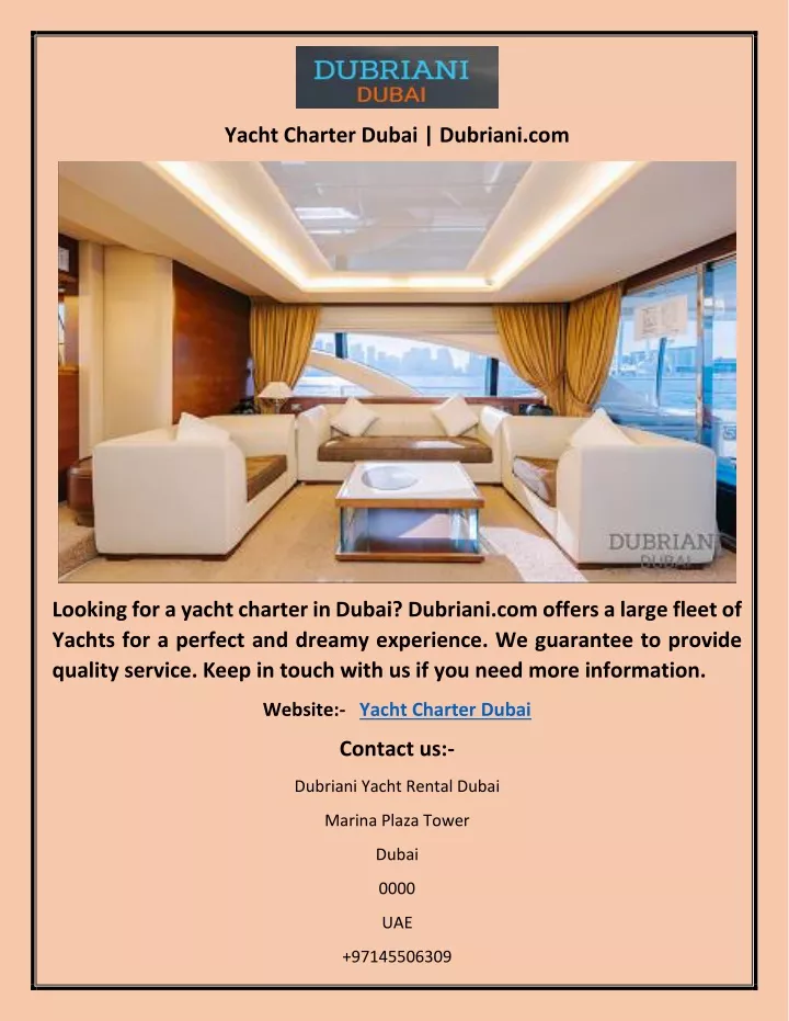 yacht charter dubai dubriani com