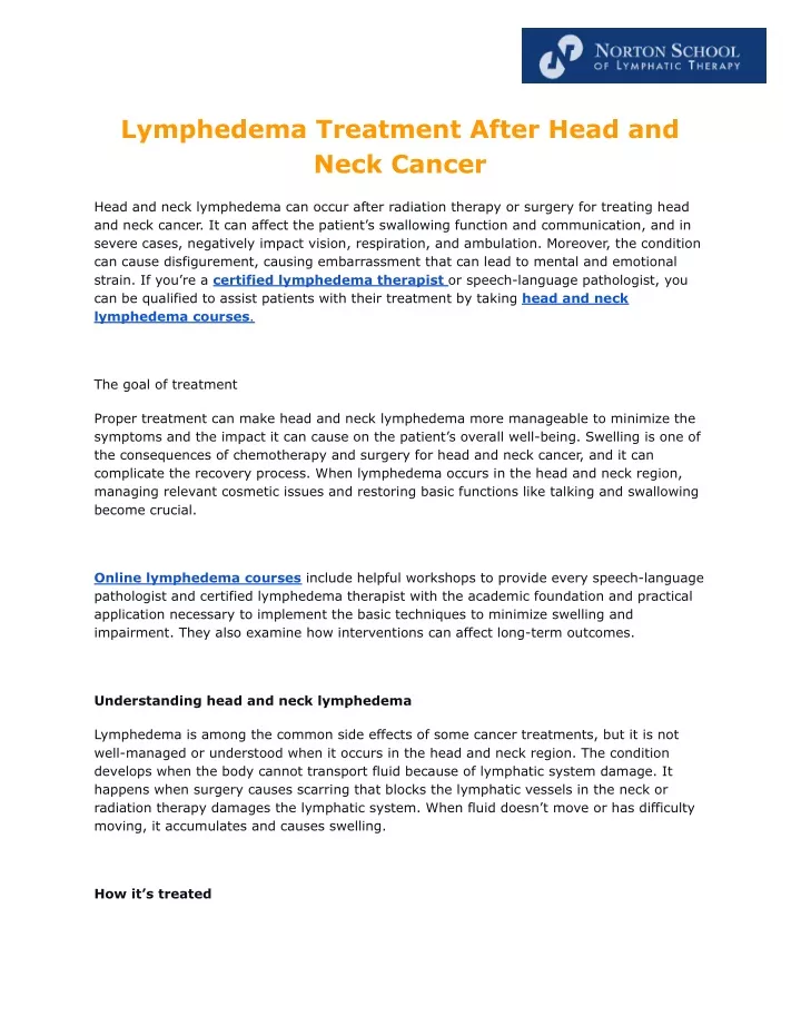 lymphedema treatment after head and neck cancer