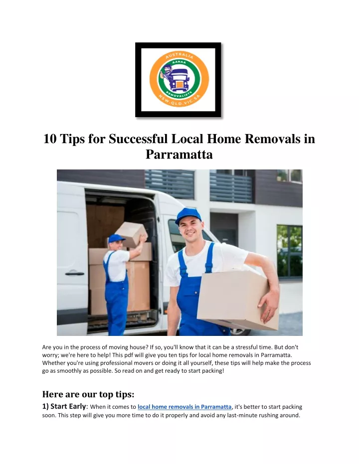 10 tips for successful local home removals
