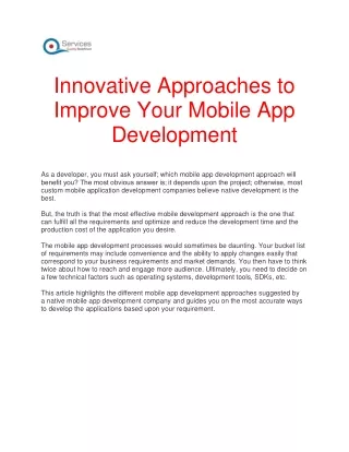 Innovative Approaches to Improve Your Mobile App Development