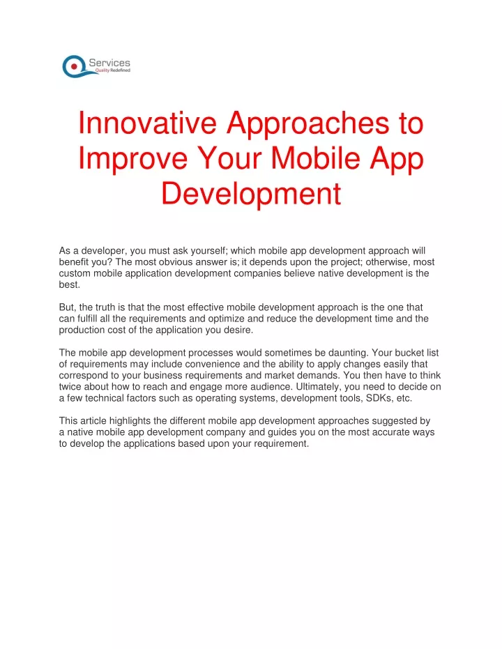 innovative approaches to improve your mobile