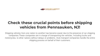 Check these crucial points before shipping vehicles from Pennsauken, NJ!