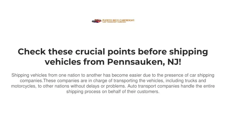 check these crucial points before shipping vehicles from pennsauken nj