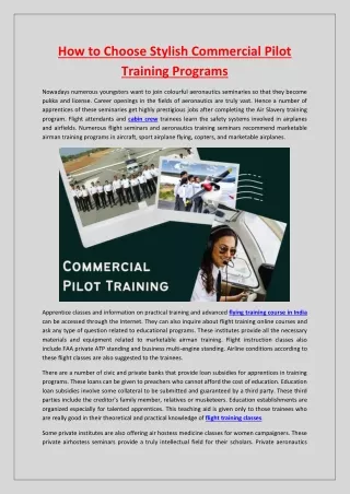 How to Choose Stylish Commercial Pilot Training Program1