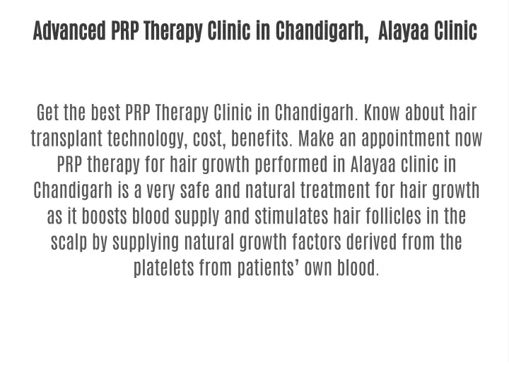 advanced prp therapy clinic in chandigarh alayaa