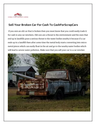 Sell Your Broken Car For Cash To CashForScrapCars