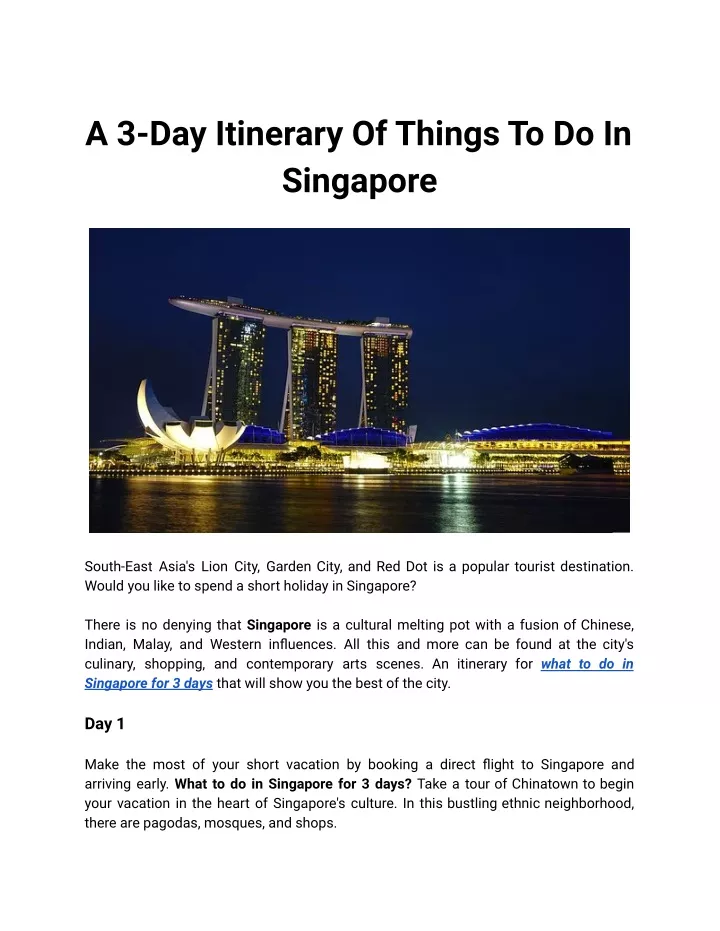 a 3 day itinerary of things to do in singapore