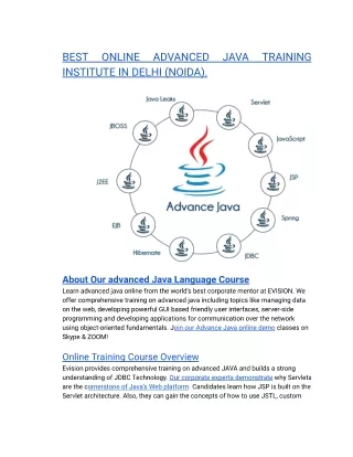 BEST ONLINE ADVANCED JAVA TRAINING INSTITUTE IN DELHI (NOIDA).