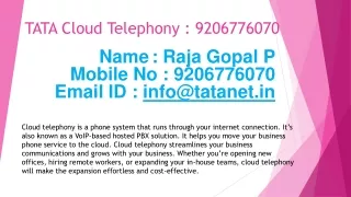 TaTa Cloud Telephony - Call @ 9206776070