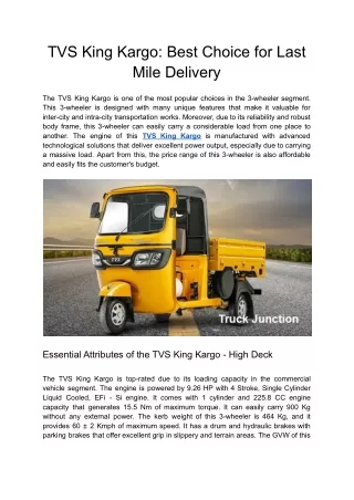 TVS King Kargo_ Best Choice for Last Mile Delivery