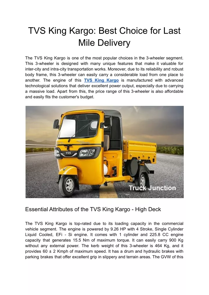 tvs king kargo best choice for last mile delivery