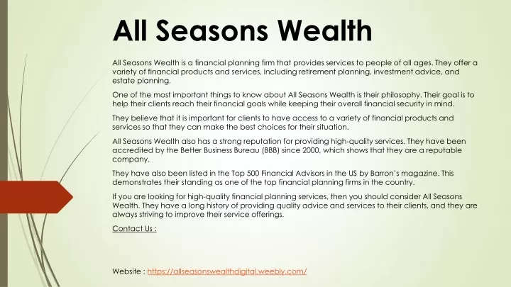 all seasons wealth