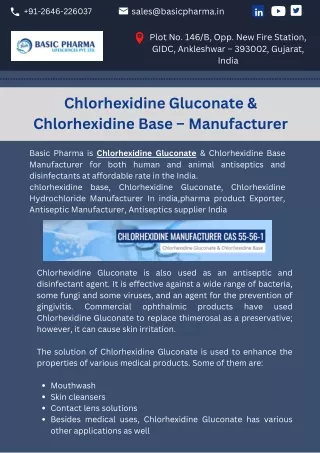 Chlorhexidine Gluconate & Chlorhexidine Base – Manufacturer