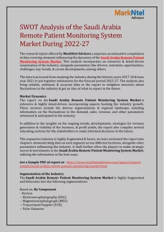 SWOT Analysis of the Saudi Arabia Remote Patient Monitoring System Market
