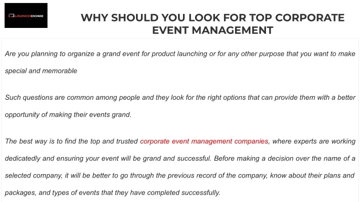 why should you look for top corporate event