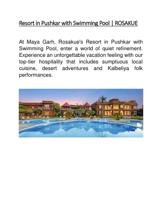 resort in pushkar with swimming pool rosakue