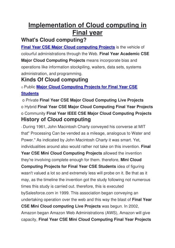 implementation of cloud computing in final year