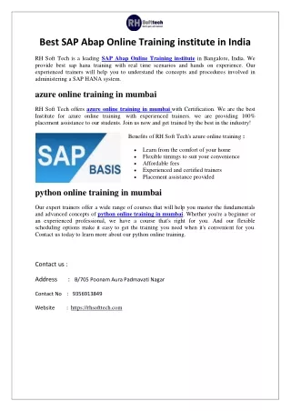 Best SAP Abap Online Training institute in India
