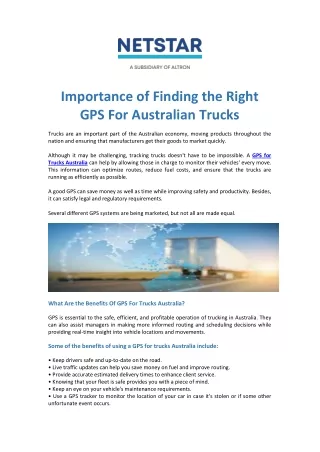 Importance of Finding the Right GPS For Australian Trucks