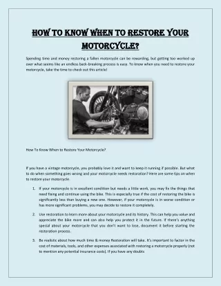 How To Know When to Restore Your Motorcycle