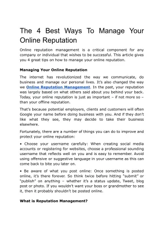 The 4 Best Ways To Manage Your Online Reputation