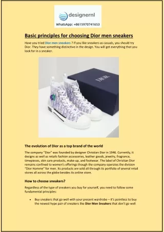 Basic principles for choosing Dior men sneakers