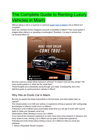 R-1 The Complete Guide to Renting Luxury Vehicles in Miami
