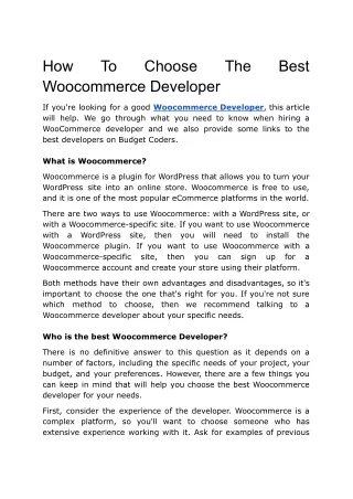How To Choose The Best Woocommerce Developer
