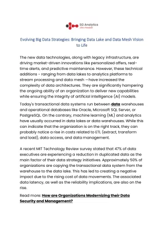 evolving big data strategies bringing data lake