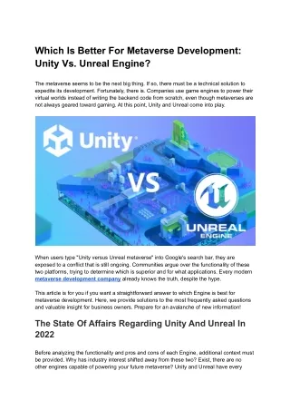 Which Is Better For Metaverse Development_ Unity Vs. Unreal Engine_